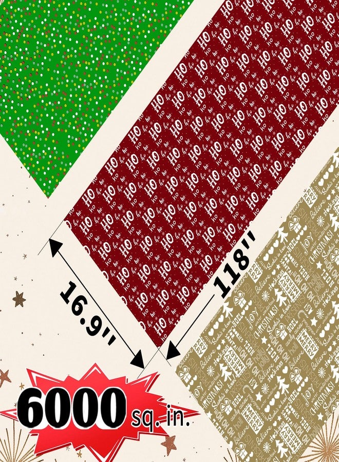 Oeyliz Christmas Wrapping Paper Red Green Gold Christmas Gift Small Wrapping Papers Christma Tree Snowflakes Small Dot Design 17 x 120 Inch Mini 3 Rolls Red Green Gold Gift Wrap Paper Xmas Gift Decor - Image 3